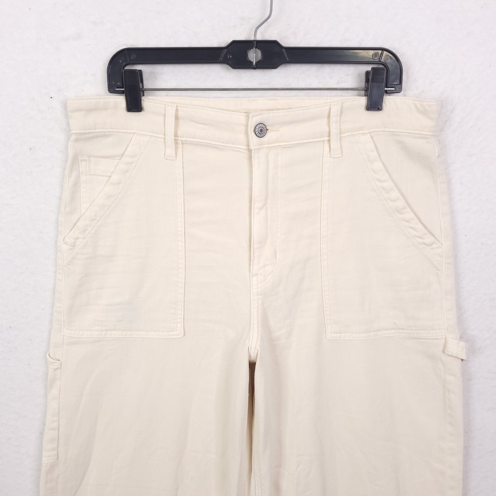 American Eagle Carpenter Pants Womens 14 Cream Stretch Wide Leg Utility Y2k - Picture 10 of 16
